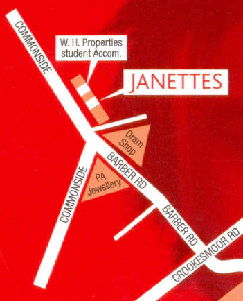 Map showing the location of Janettes Barbers